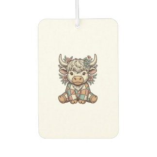 Vintage Highland Kuh Blumen Patchwork Hemd_1 Autolufterfrischer