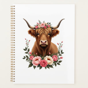 Vintage Highland-Kuh-Blumenkrone-Boho-Bauernhaus-A Planer