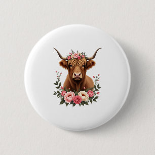 Vintage Highland-Kuh Blumenkrone Boho Farmhaus A Button