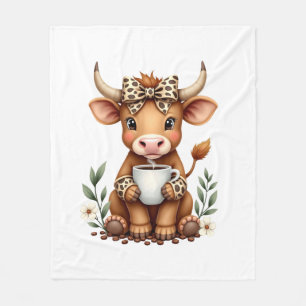 Vintage Highland-Kuh Coffee-Liebhaber Wasserfarbe Fleecedecke