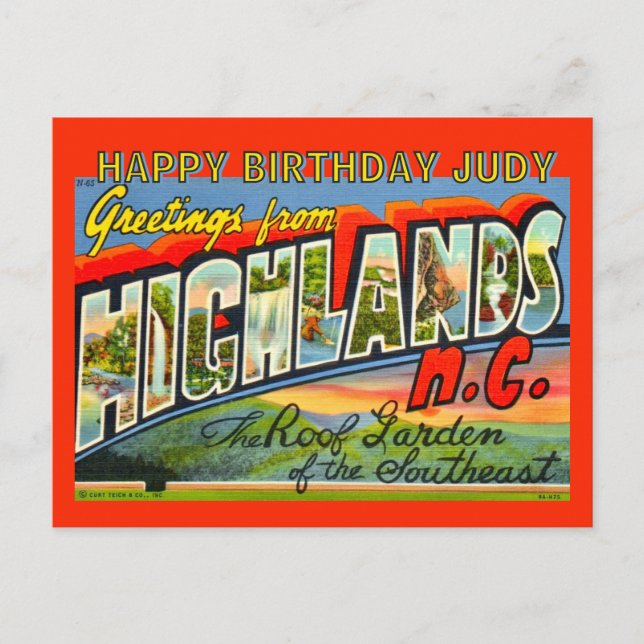 Vintage Highlands NC Birthday Postcard Feiertagspostkarte (Vorderseite)