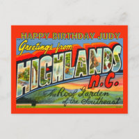 Vintage Highlands NC Geburtstagspostkarte