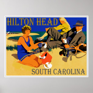 Vintage Hilton Head Strand-Szene Poster