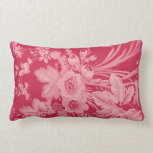 Vintage Himbeerrotes Blumen Lendenkissen