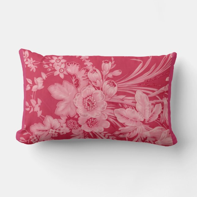 Vintage Himbeerrotes Blumen Lendenkissen (Vorderseite)