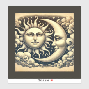 Vintage Himmels-Sonne & Mond  Aufkleber