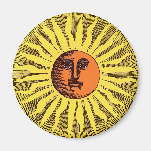 Vintage Himmelsgelbe lächelnd glückliche Hippie Su Magnet (Vorne)