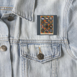Vintage Himmelskarte, astrologische Zodiakarte, 14 Button