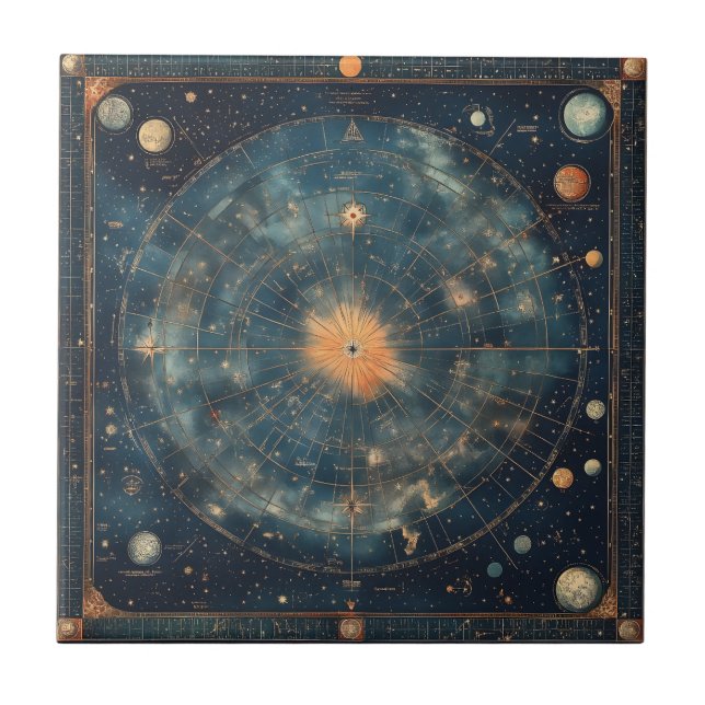 Vintage Himmelskarte mit Zodiac und Planetär Fliese (Vorderseite)