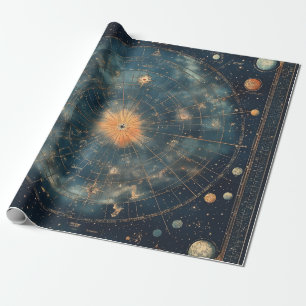 Vintage Himmelskarte mit Zodiac und Planetär Geschenkpapier