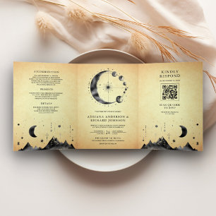 Vintage Himmelsmond Mondphasen Hochzeit Dreifach Gefaltete Einladung