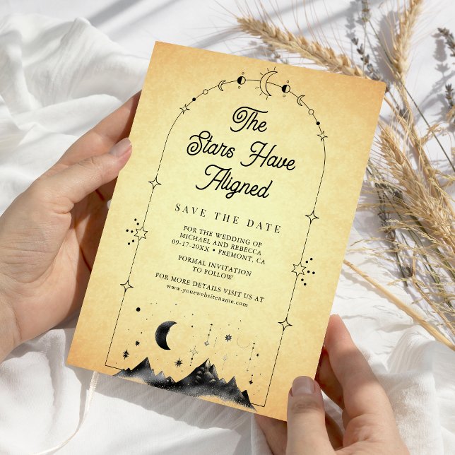 Vintage Himmelsstars Crescent Moon Wedding Save The Date (Von Creator hochgeladen)