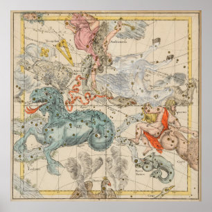 Vintage himmlische u. astrologische Karte (1693) Poster
