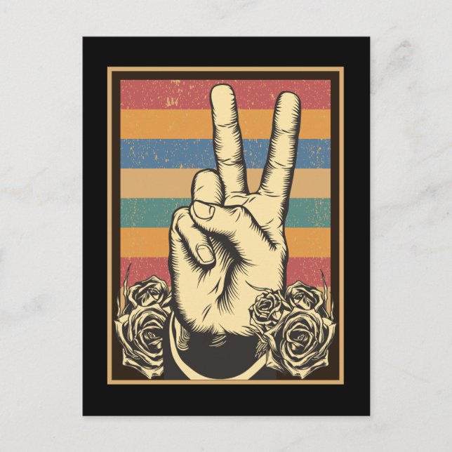 Vintage Hippie Hand Peace Sign Postkarte (Vorderseite)