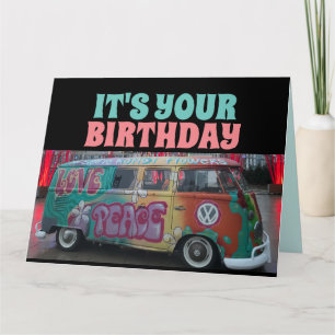 VINTAGE-HIPPIE-WOHNmobil-LUSTIGE-GEBURTSTAGSKARTE Dankeskarte