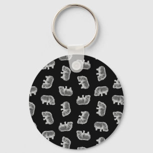 Vintage Hippo Print Pattern Hippopotamus Art Black Schlüsselanhänger