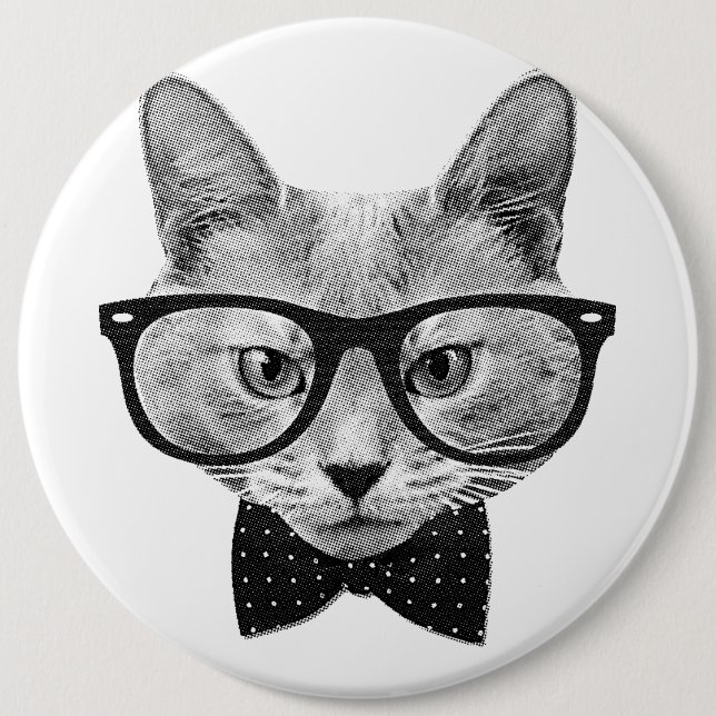 Vintage Hipsterkatze Button (Vorderseite)