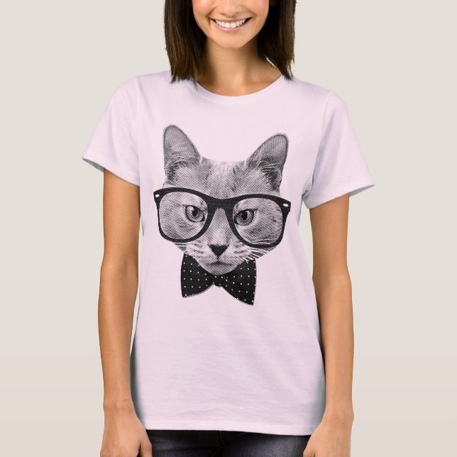 Vintage Hipsterkatze T-Shirt (Vorderseite)