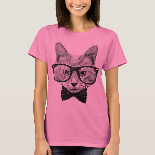 Vintage Hipsterkatze T-Shirt (Vorderseite)
