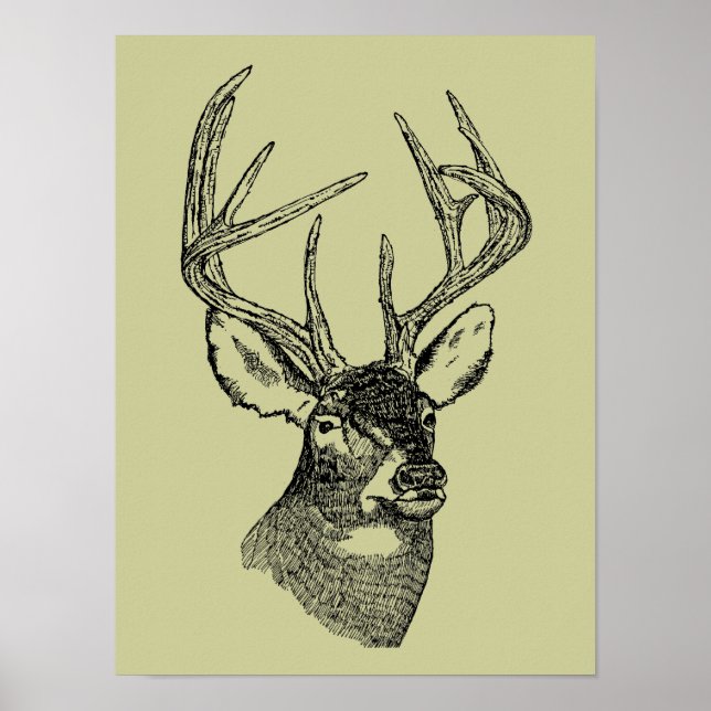 Vintage-Hirsch-Kunstgrafik Poster (Vorne)