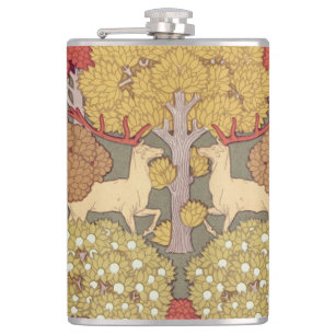 Vintage Hirsch Wald Sage Grün Muster Flachmann
