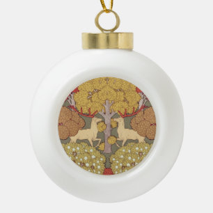 Vintage Hirsch Wald Sage Grün Muster Keramik Kugel-Ornament