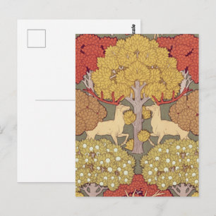 Vintage Hirsch Wald Salbei Grün Muster Postkarte
