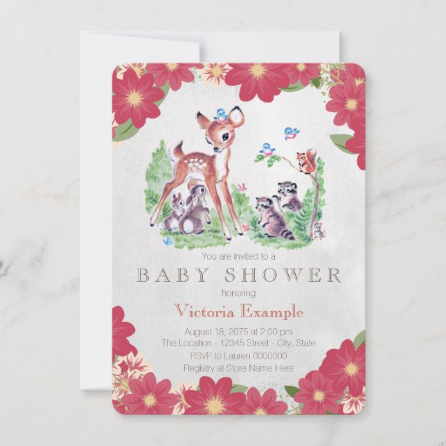 Vintage Hirschbaby-Dusche Einladung (Vorderseite)