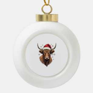 Vintage-Hochlandkuh-Weihnachtsdesign mit Santa-H Keramik Kugel-Ornament