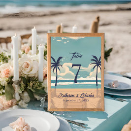 Vintage Hochzeit am tropischen Strand Tischnummer