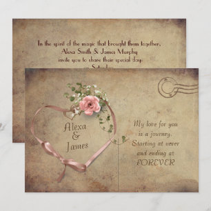 Vintage Hochzeit auf Postkarte und Band