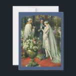 Vintage Hochzeit, Braut und Bräutigam mit Menorah Einladung<br><div class="desc">Vintage Illustration Liebe und romanische Hochzeitszeremonie mit einem Ehepaar,  das in einer schönen Synagoge mit Buntglasfenstern,  Blume und einer sieben Zweigstellen-Menorah heiraten wird. Die Braut trägt ein langes weißes Hochzeitskleid und der Bräutigam ist gut aussehend in seinem Smoking.</div>