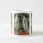 Vintage Hochzeit, Braut und Bräutigam mit Menorah Jumbo-Tasse<br><div class="desc">Vintage Illustration Liebe und romanische Hochzeitszeremonie mit einem Ehepaar,  das in einer schönen Synagoge mit Buntglasfenstern,  Blume und einer sieben Zweigstellen-Menorah heiraten wird. Die Braut trägt ein langes weißes Hochzeitskleid und der Bräutigam ist gut aussehend in seinem Smoking.</div>