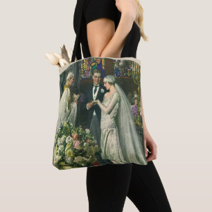 Vintage Hochzeit, Braut und Bräutigam mit Menorah Tasche
