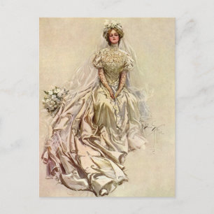 Vintage-Hochzeit Brautporträt - Heiratsantrag Ankündigungspostkarte