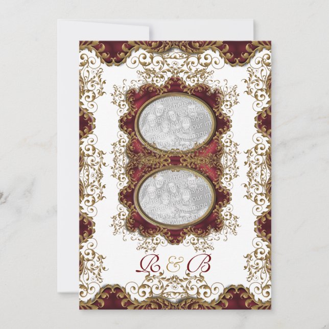 Vintage Hochzeit burgundy Gold Einladung (Vorderseite)