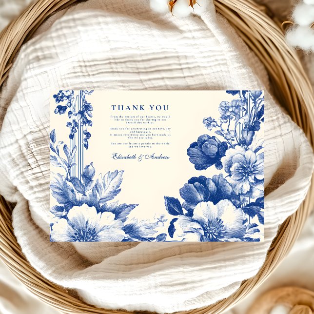 Vintage Hochzeit der Blauen Toile Dankeskarte (Von Creator hochgeladen)