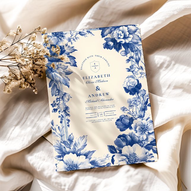 Vintage Hochzeit der Blauen Toile Einladung (Von Creator hochgeladen)