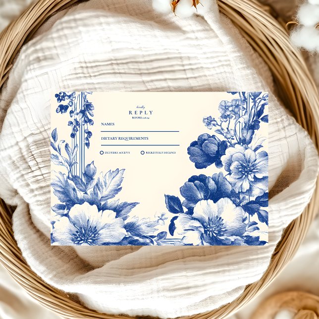 Vintage Hochzeit der Blauen Toile RSVP Karte (Von Creator hochgeladen)