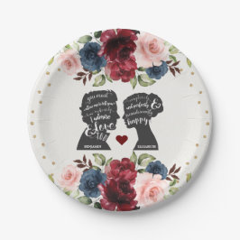 Vintage Hochzeit der Burgundy Gold Blume Pappteller