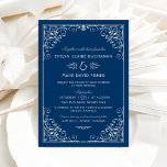 Vintage Hochzeit der Marine und der Silver Art Dec Einladung<br><div class="desc">Elegante und glamouröse Art Deko Hochzeitseinladungen inspiriert durch verzierten Vintagen Gatsby Stil und den rauschenden 20er Jahren. Das Kartendesign zeichnet sich durch ein marineblau- und silbergraues Farbschema,  verzierte Zierrahmen und -muster und eine stilvolle Typografie aus,  die völlig personalisiert sein kann.</div>