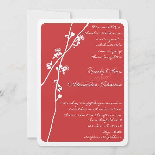 Vintage Hochzeit der Roten Wildblume Einladung (Vorderseite)