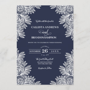 Vintage Hochzeit des blauen Spitzenleins Einladung