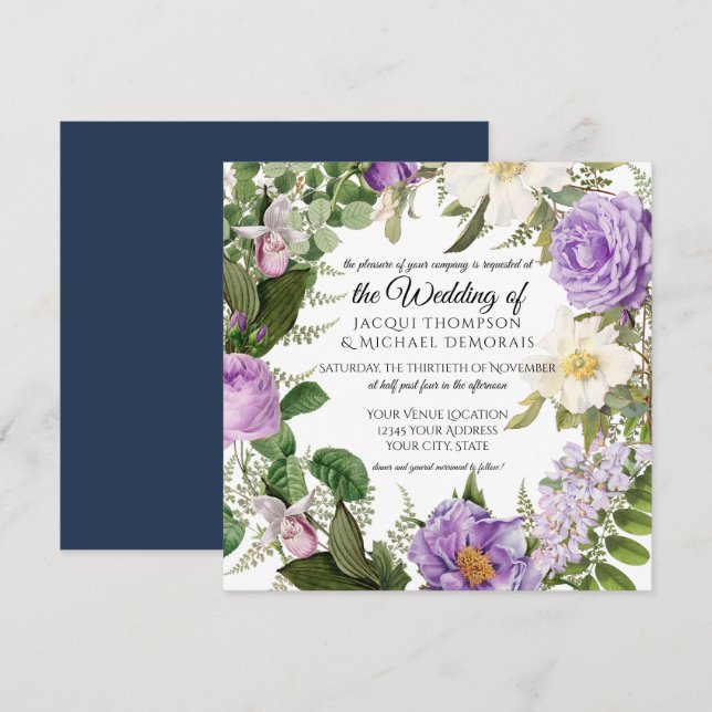 Vintage Hochzeit des Botanischen Lavendels Einladung (Vorne/Hinten)