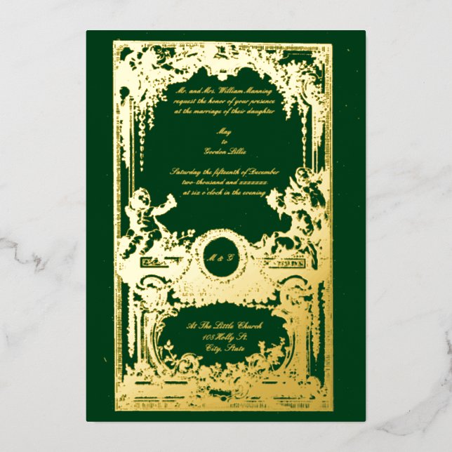 Vintage Hochzeit des französischen barocken Rokoko Folieneinladung (Vorderseite)