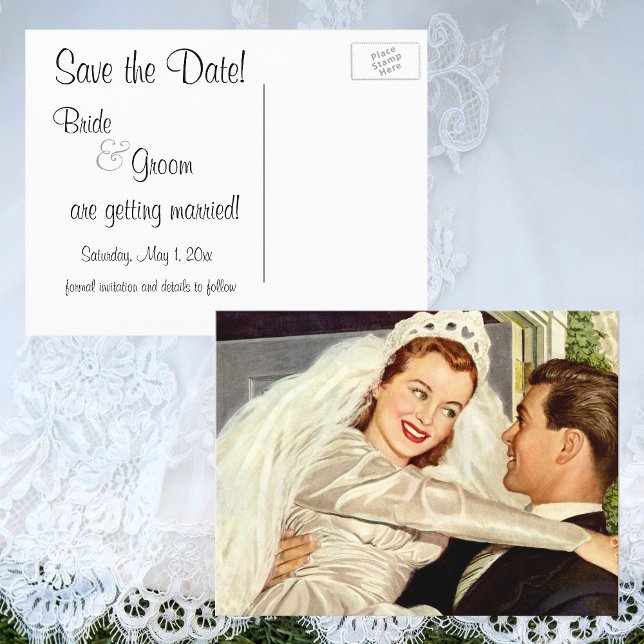 Vintage Hochzeit einer neu verheirateten Braut - d Ankündigungspostkarte (Von Creator hochgeladen)