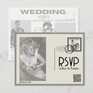 Vintage Hochzeit im modernen Zeitungsstil Postkarte