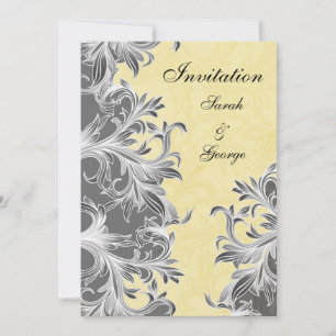 Vintage Hochzeit in Gelb und Grau Einladung
