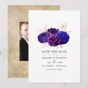 Vintage Hochzeit in Lila, Königblau und Gold mit B Save The Date