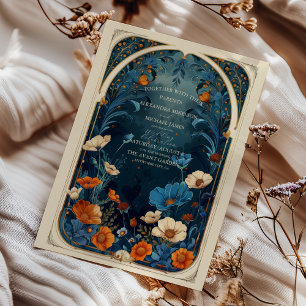 Vintage Hochzeit in Navy Blue Art Nouveau Einladung